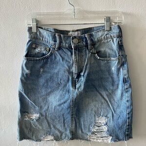 Zara Light Blue Distressed Denim Mini Skirt